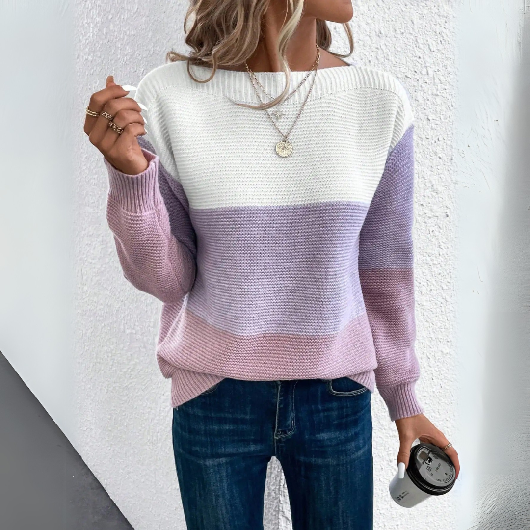 Clara | Elegant Three-Colour Patchwork Jumper