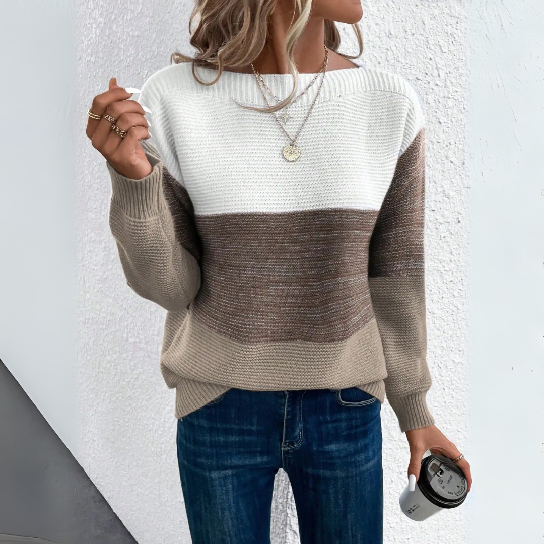 Clara | Elegant Three-Colour Patchwork Jumper