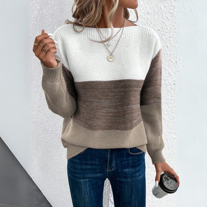 Clara | Elegant Three-Colour Patchwork Jumper