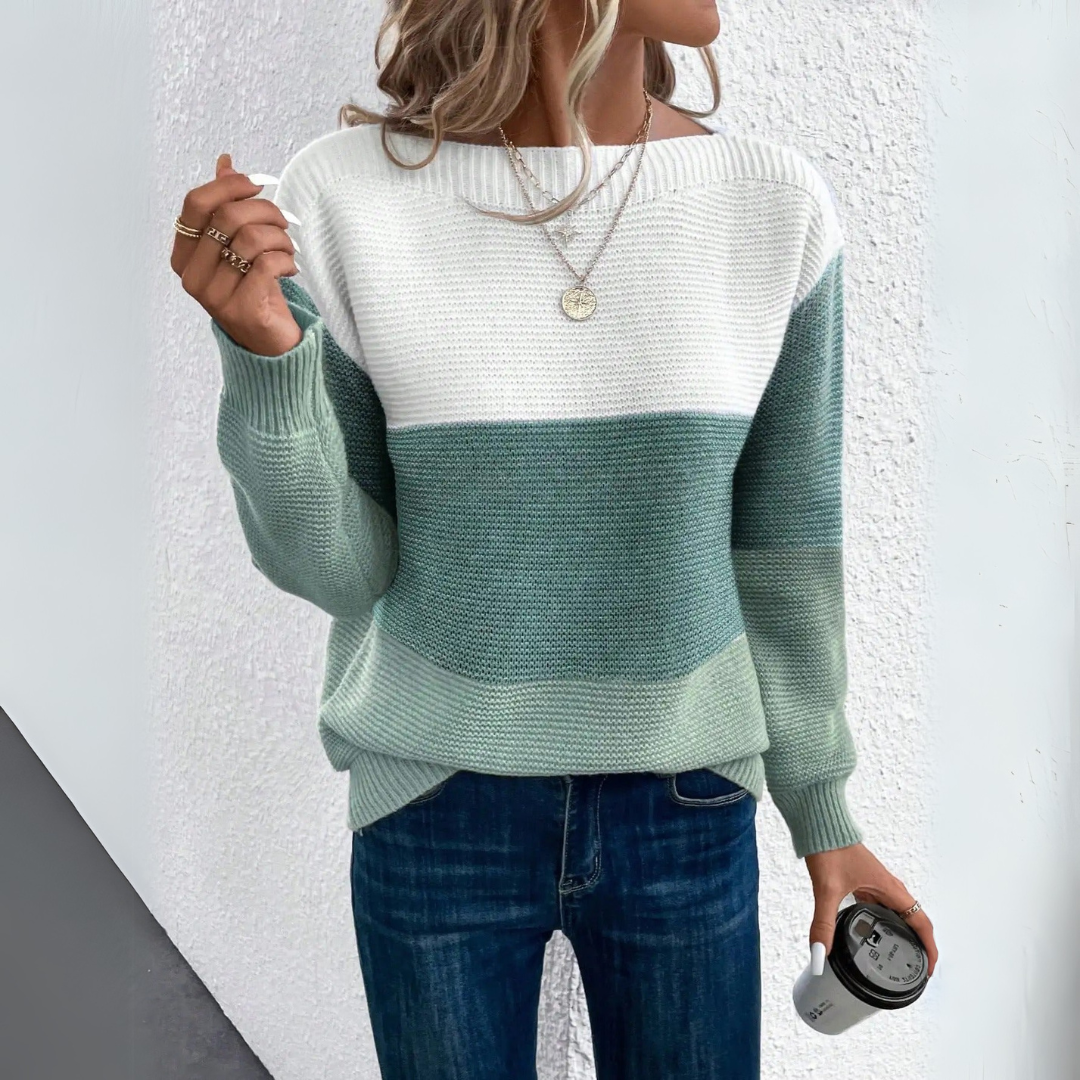 Clara | Elegant Three-Colour Patchwork Jumper