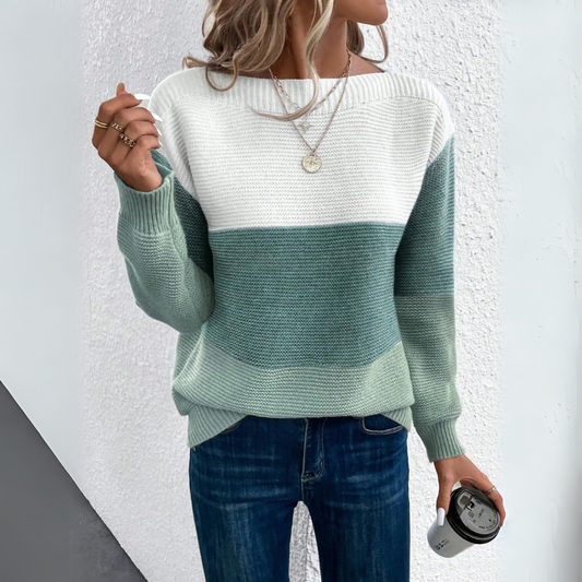 Clara | Elegant Three-Colour Patchwork Jumper