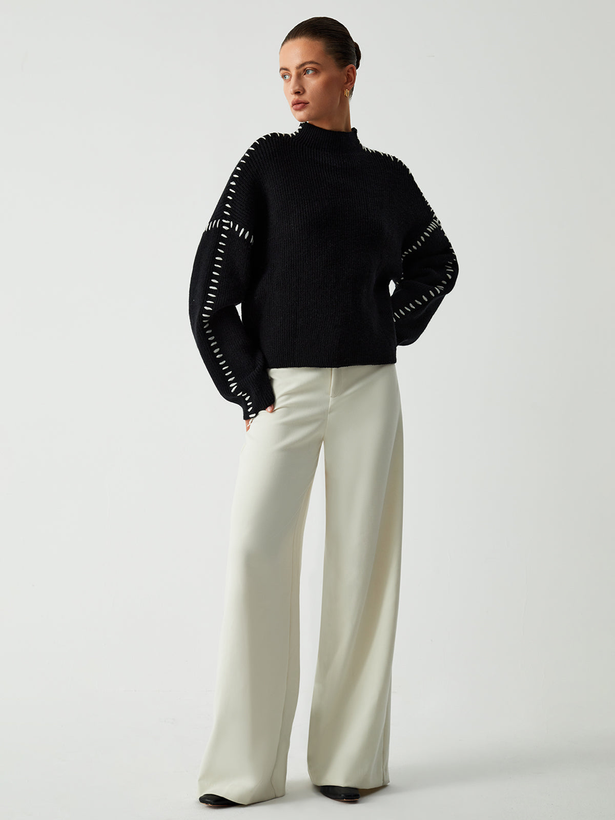 Alma | Oversized Turtleneck Jumper with Piqué Details
