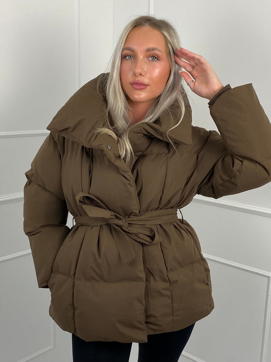 KARLY | Short Belted Pocket Puffer Jacket