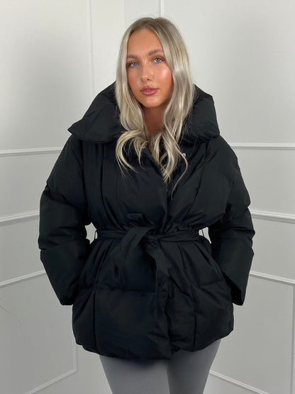 KARLY | Short Belted Pocket Puffer Jacket