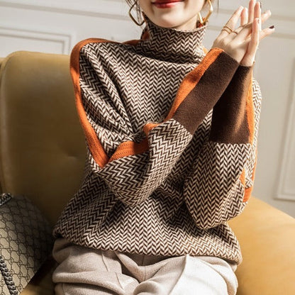 Malou™ | Sweater with high collar and striking contrasting stripes