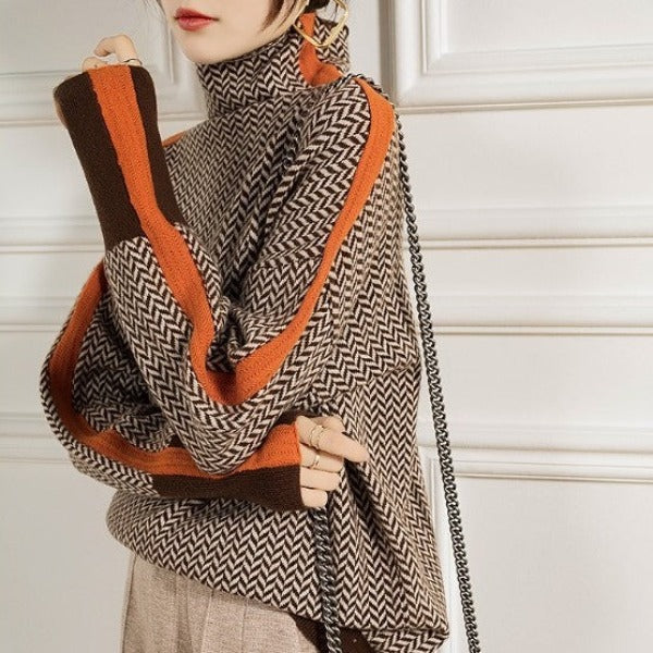 Malou™ | Sweater with high collar and striking contrasting stripes