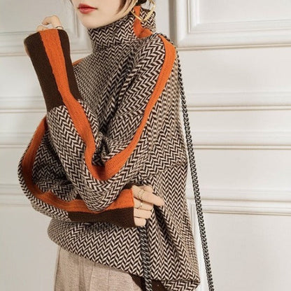 Malou™ | Sweater with high collar and striking contrasting stripes