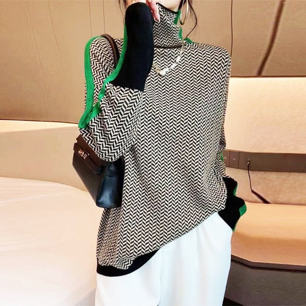Malou™ | Sweater with high collar and striking contrasting stripes