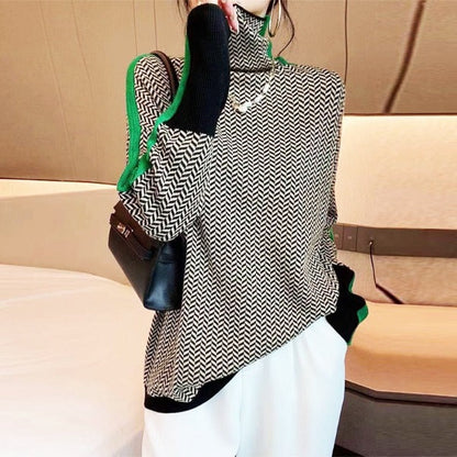 Malou™ | Sweater with high collar and striking contrasting stripes