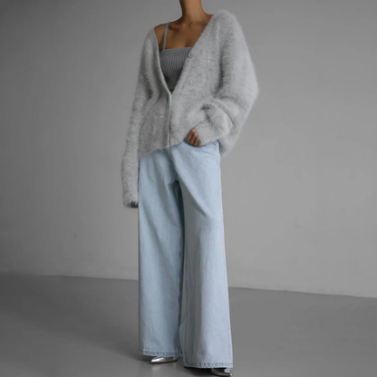 Oversized ladies' mohair cardigan - soft button closure