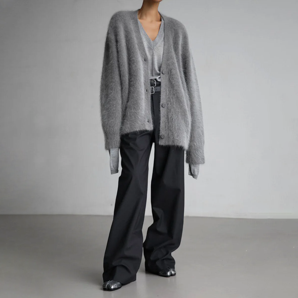 Oversized ladies' mohair cardigan - soft button closure
