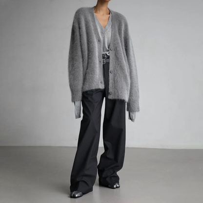 Oversized ladies' mohair cardigan - soft button closure