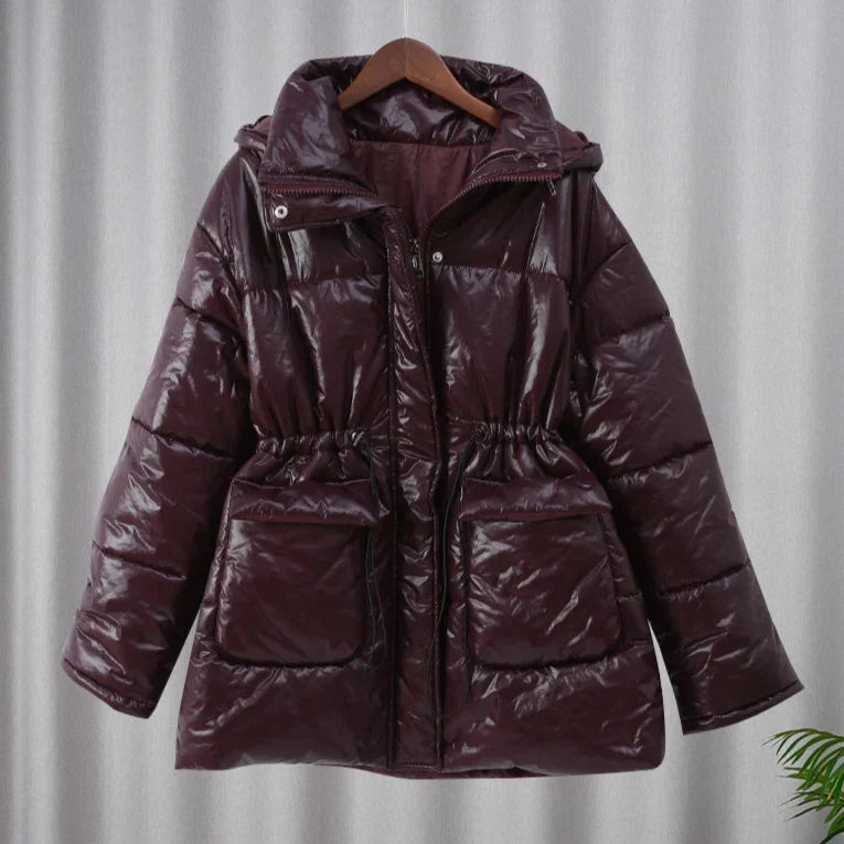Casual Burgundy Lace Up Down Jacket
