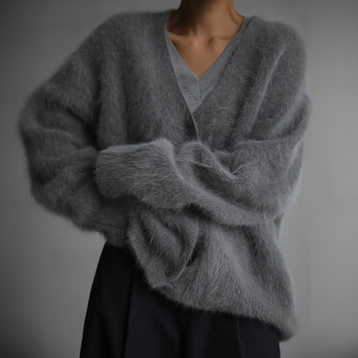Oversized ladies' mohair cardigan - soft button closure