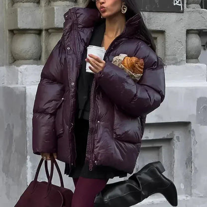 Casual Burgundy Lace Up Down Jacket