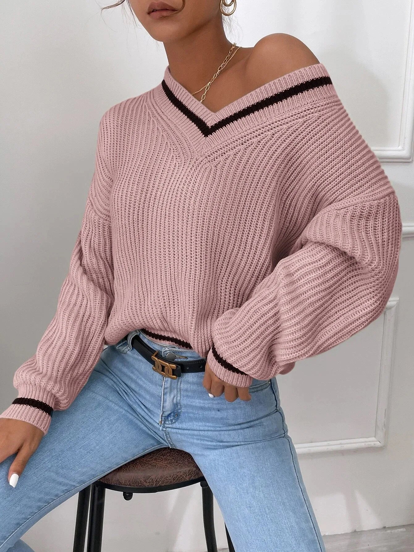 Marina | Striped Waffle Knit Sweater