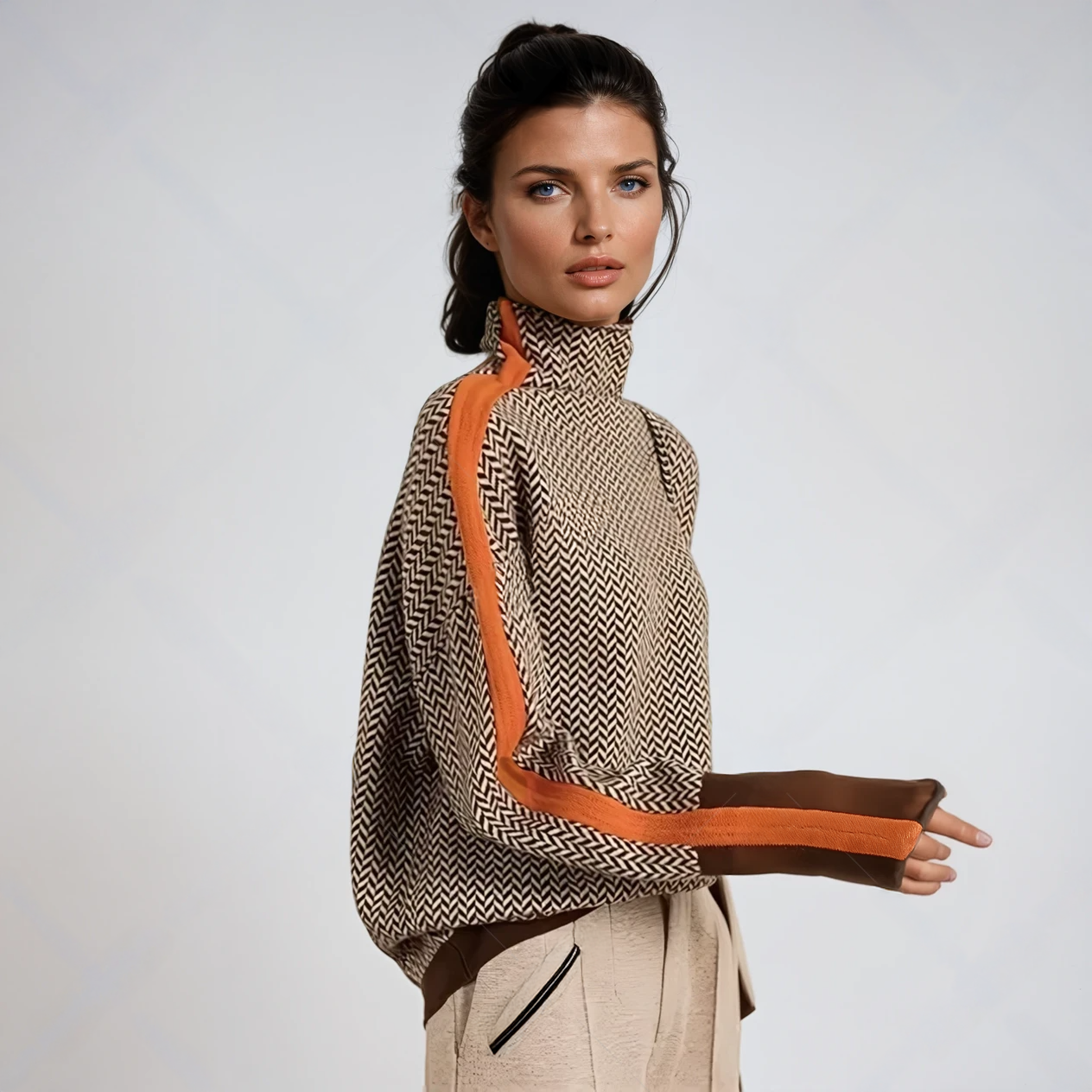 Malou™ | Sweater with high collar and striking contrasting stripes
