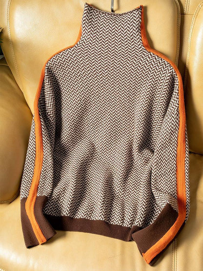Malou™ | Sweater with high collar and striking contrasting stripes